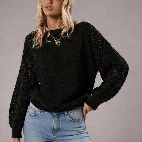 Solid Ribbed Knit Drop Shoulder Sweater,Ladies Spring/Fall Casual Long Sleeve Re - Picture 2 of 7